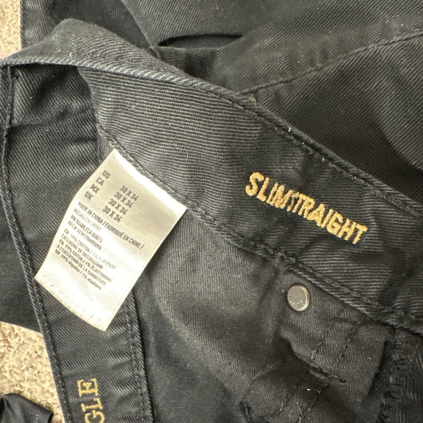 Men’s Black 30 X 34 American Eagle Slim Straight Jeans