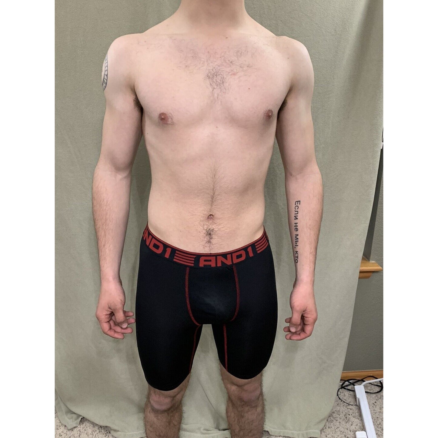 Men’s Black With Red Band Medium AND1 Compression Performance Boxer Briefs