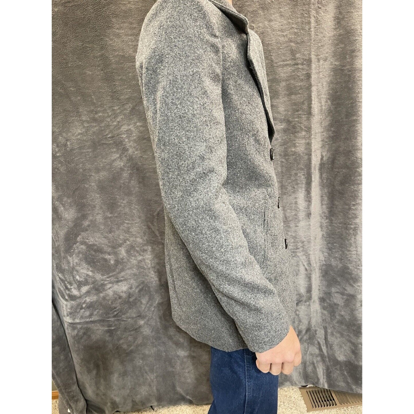 men's small gray old navy overcoat wool poly blend