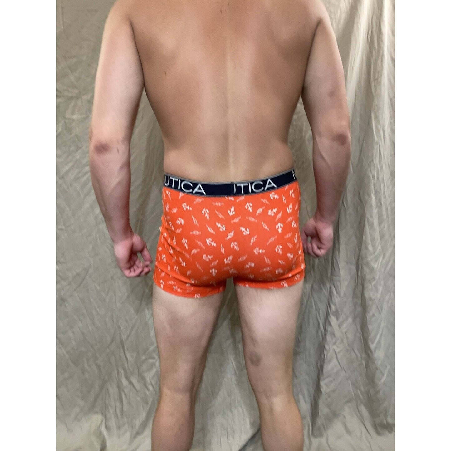 men's nautica 5% spandex boxer brief Orange Large With Anchors