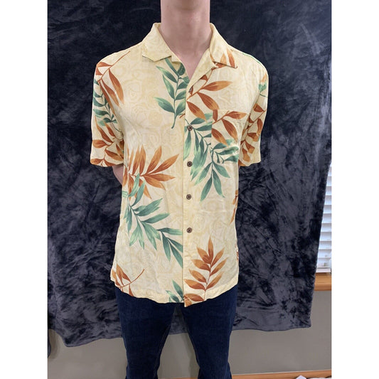 Havana Jacks Cafe Hawaiian Shirt Medium Beige Palms Floral