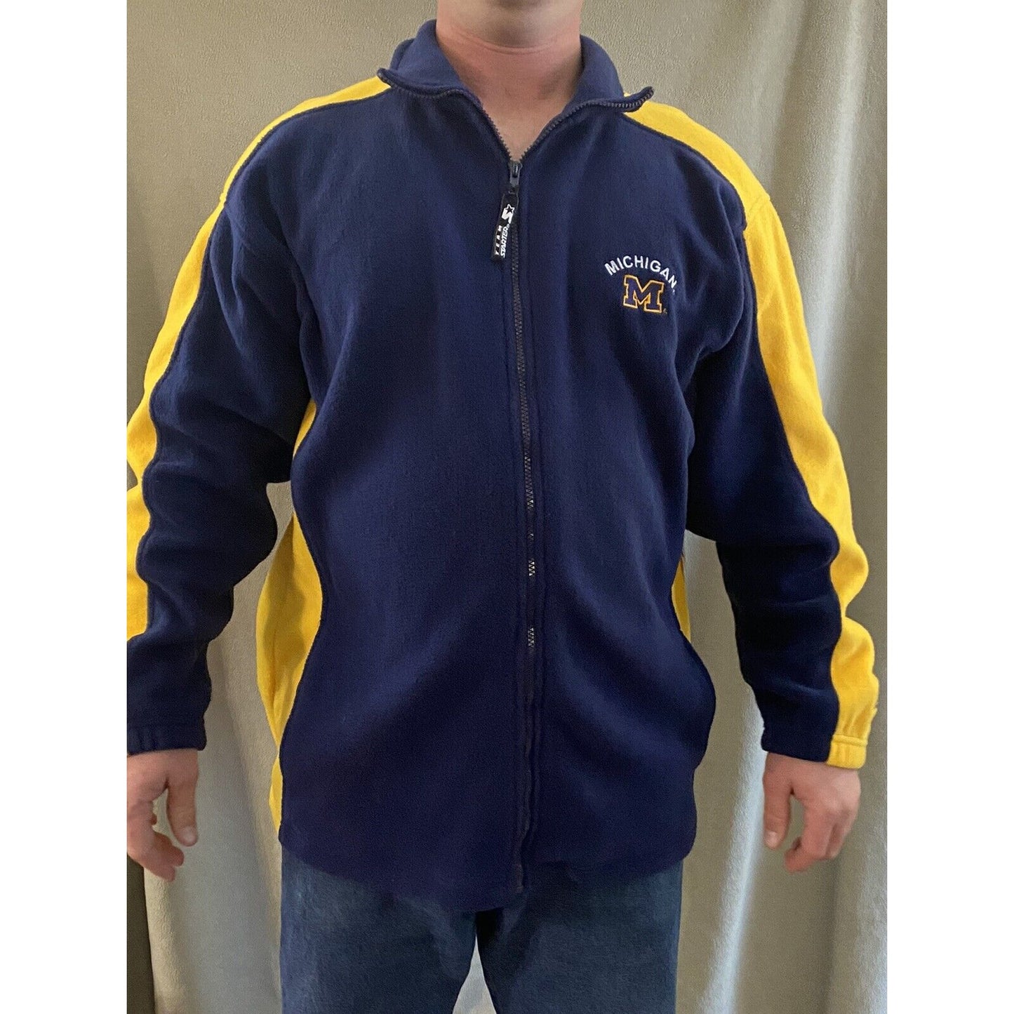 Michigan State Team Starter Yellow Blue Mens XL Polyester Fleece Full-zip NWT