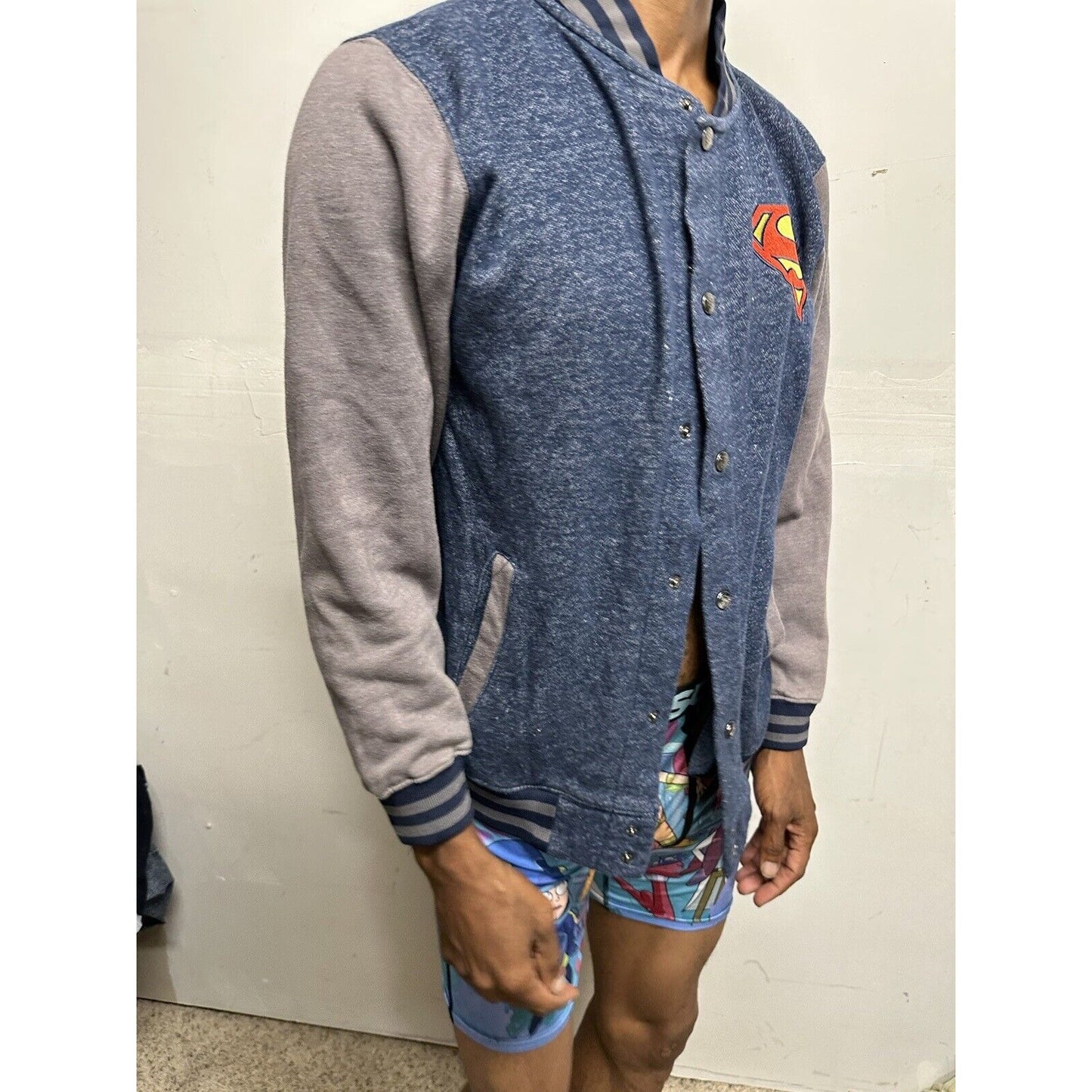 Men’s Superman DC Comics Blue Superman Snap Up Jacket Small