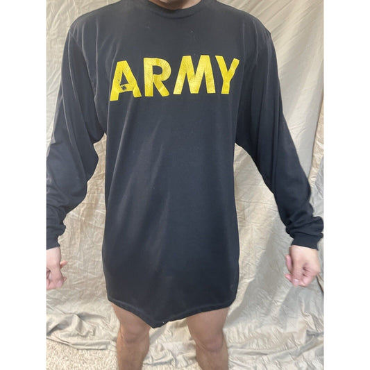 men’s black army large long sleeve pt shirt