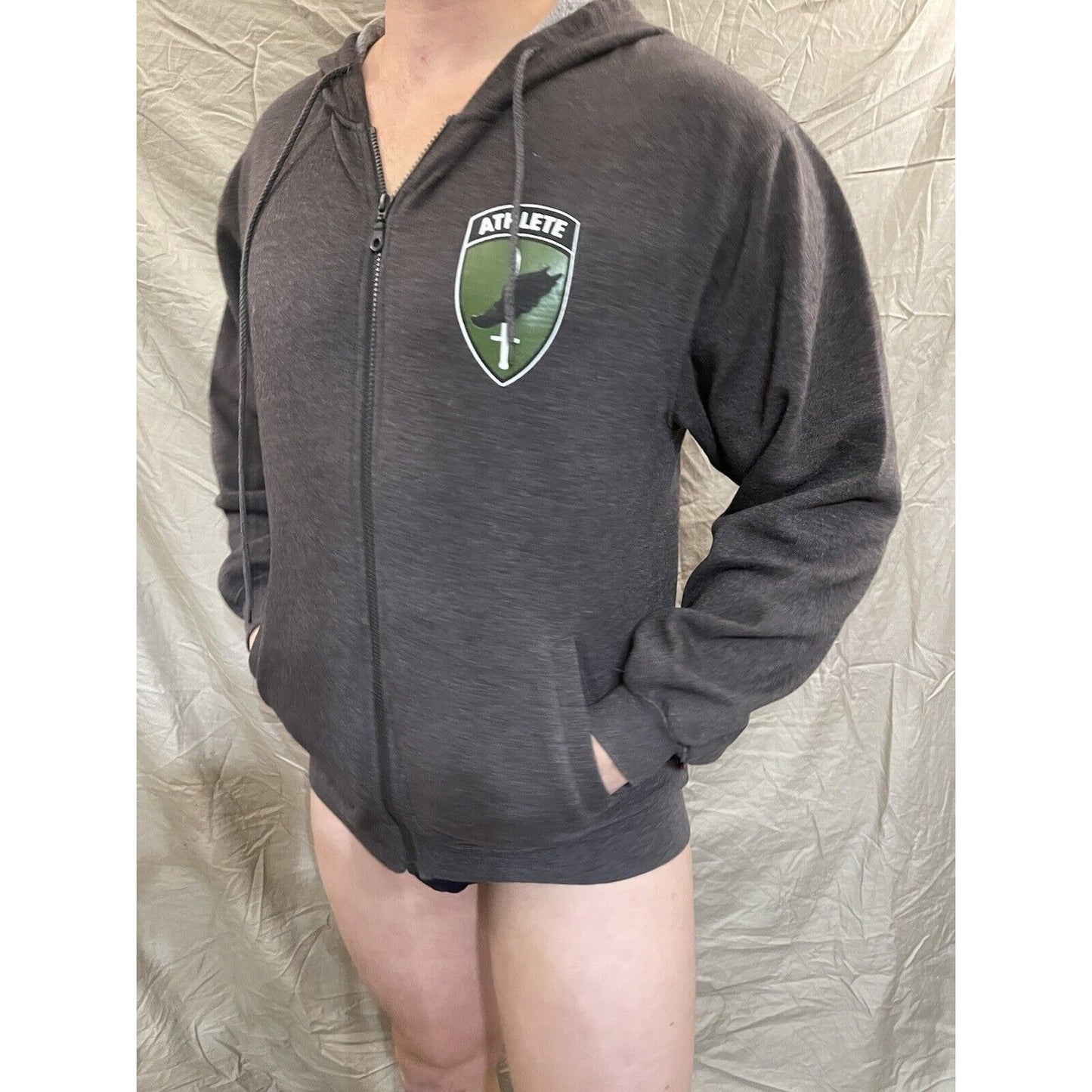 Men's gray military athlete full zip hoodie sport tek medium