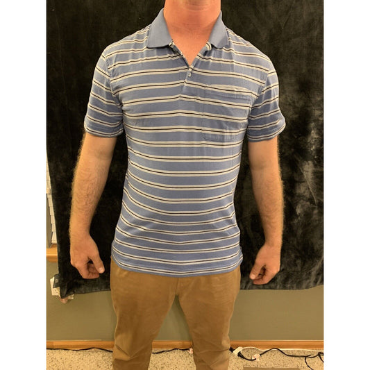 George Strait Polo Golf Shirt Blue Striped Short Sleeve Golf Men's Sich 34-36