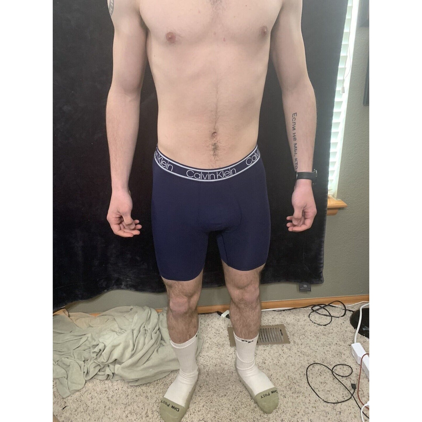 Calvin Klein Blue & White Band Navy Blue Compression Shorts Men’s Medium