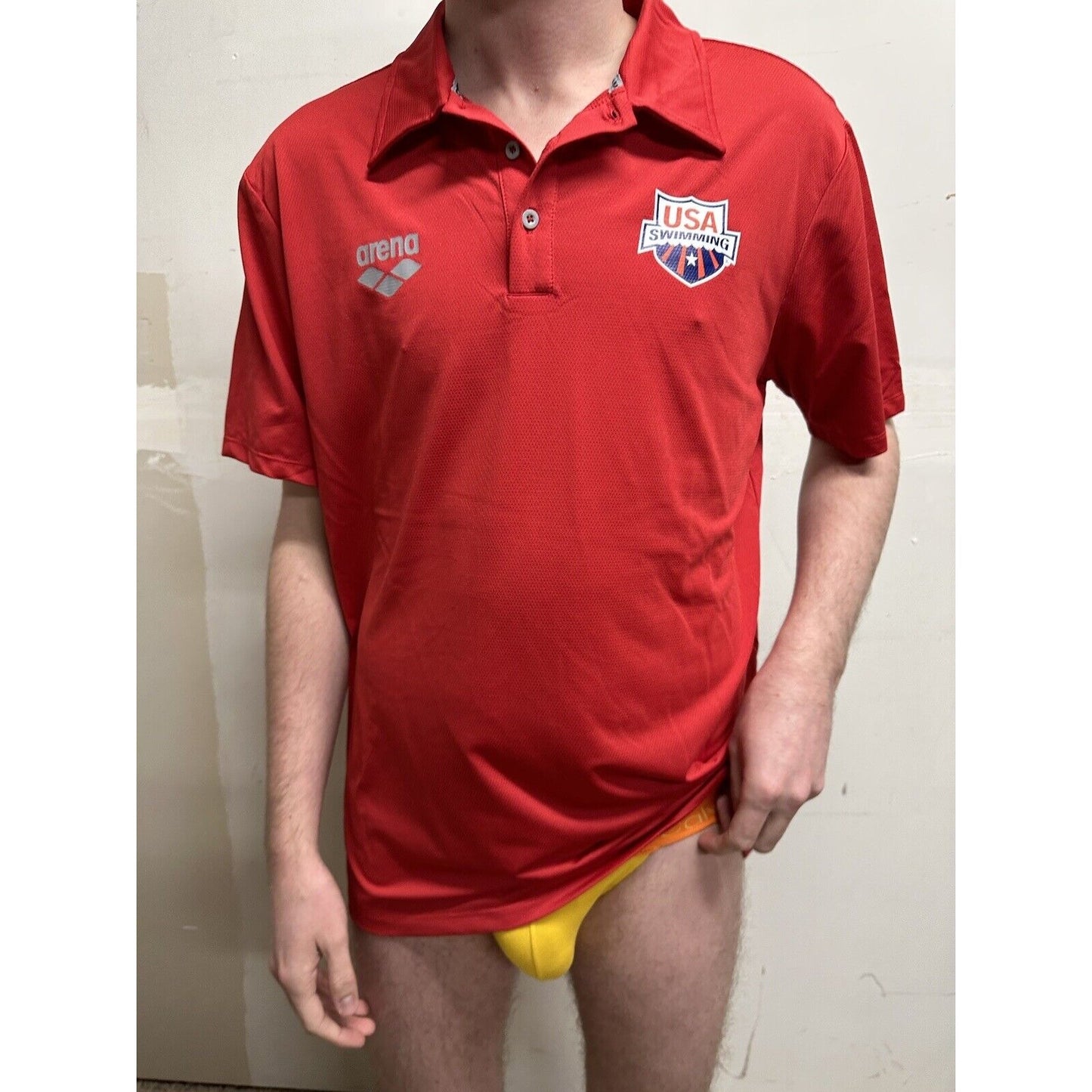 men’s red polo shirt arena usa swimming Size Large
