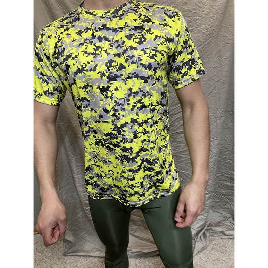 Boy's Youth Large Camo Alleson Athletic Neon Yellow Compression Workout Shirt