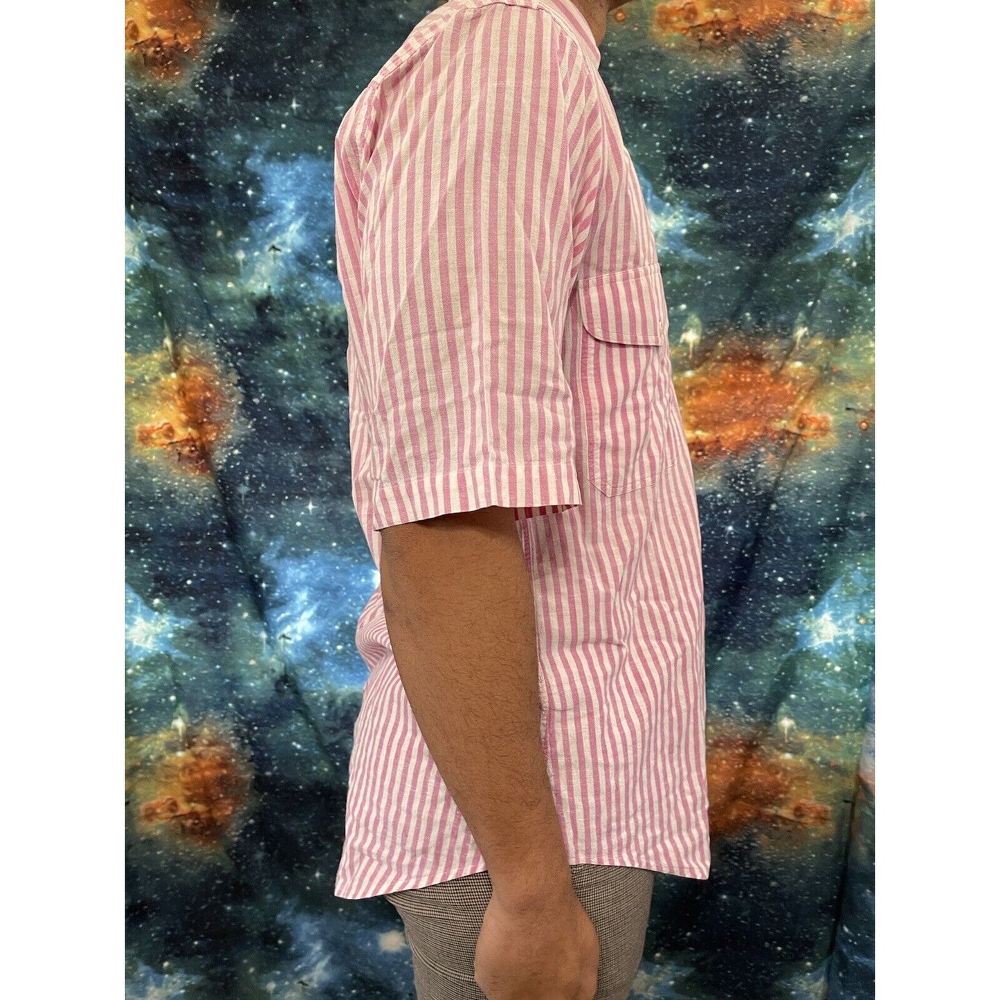 Men’s Resilio sport short sleeve pink striped medium button up shirt