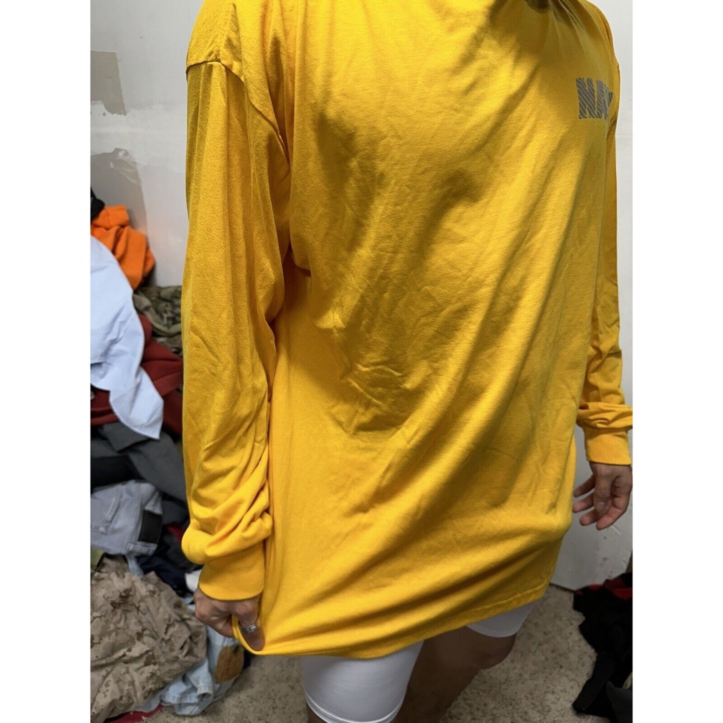 Men’s Navy Polyester PT Yellow Uniform Shirt Long Sleeve 2XL