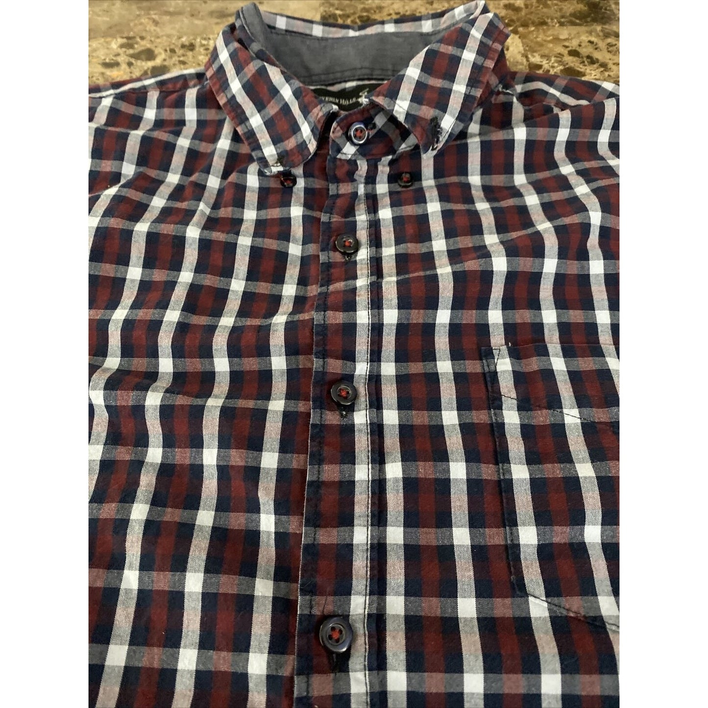 Beverly Hills Polo Club Mens Large White Red Black Plaid Button-down Long Sleeve