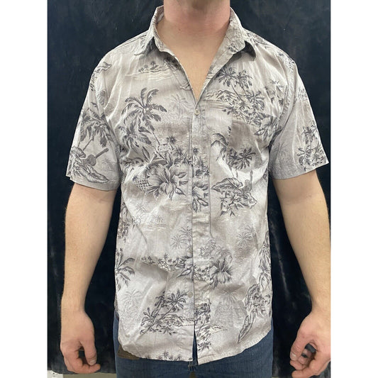 Hawk’s Bay USA XL Gray Tropical Island Prints Button-down Short Sleeves
