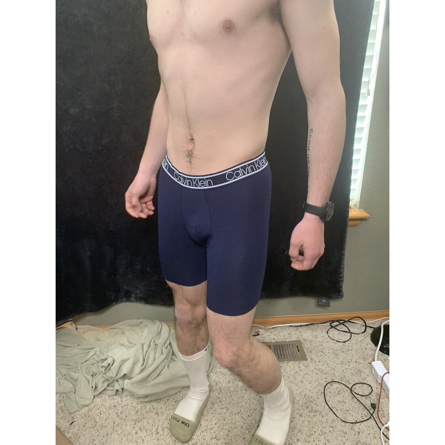 Calvin Klein Blue & White Band Navy Blue Compression Shorts Men’s Medium