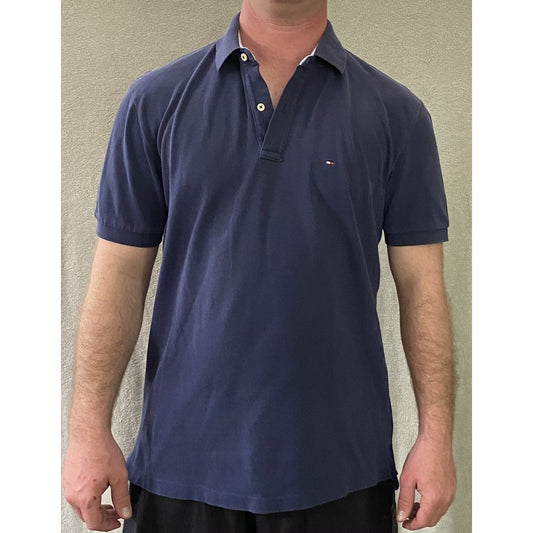 VINTAGE Tommy Hilfiger Navy Blue Flag Rugby Cotton Men’s Large Polo Shirt