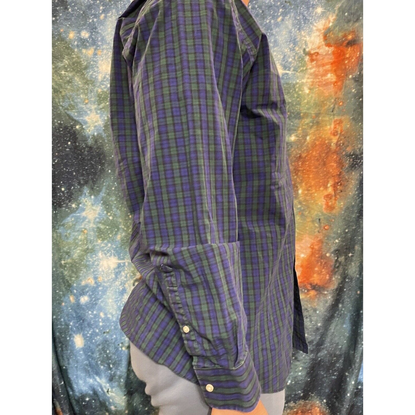 Men’s Tommy Hilfiger Button up plaid blue green regular fit 16.5 long sleeve
