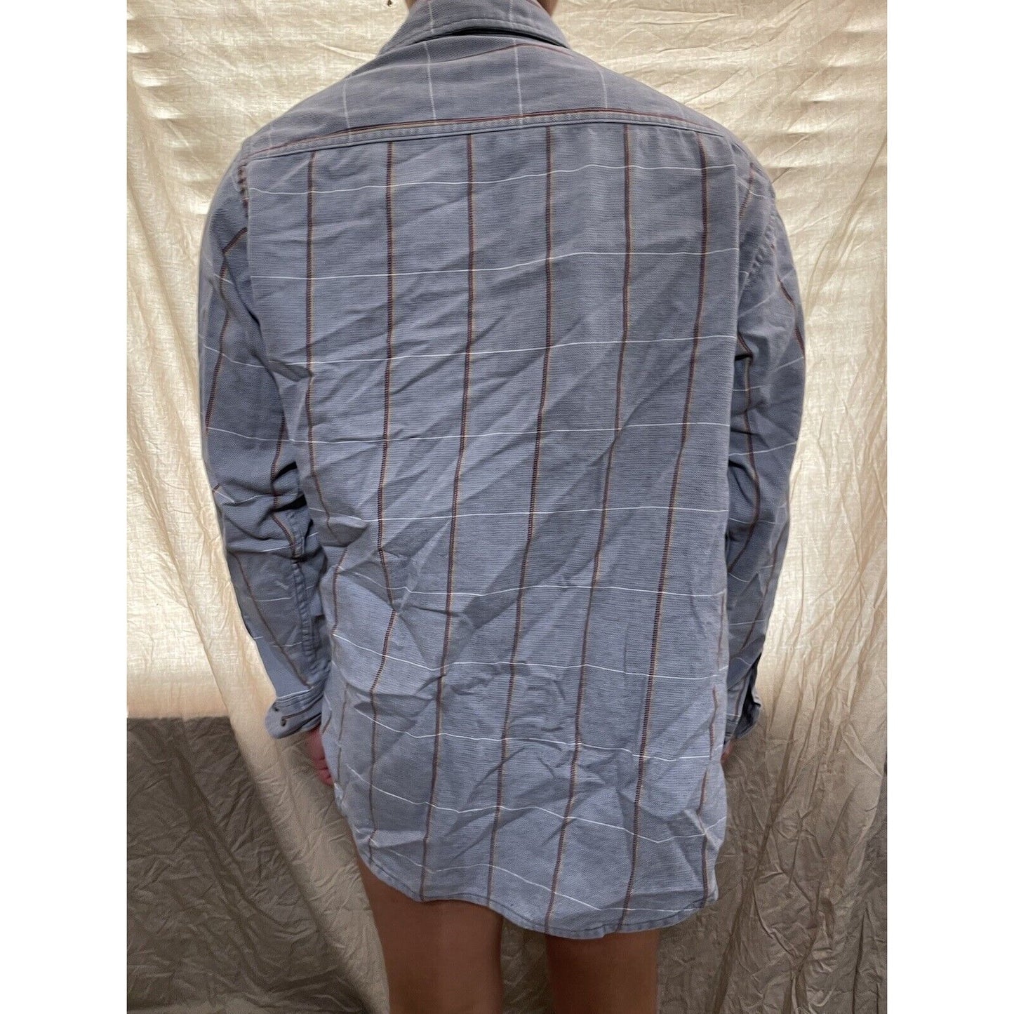 men's button up long sleeve blue gray large shirt cotton