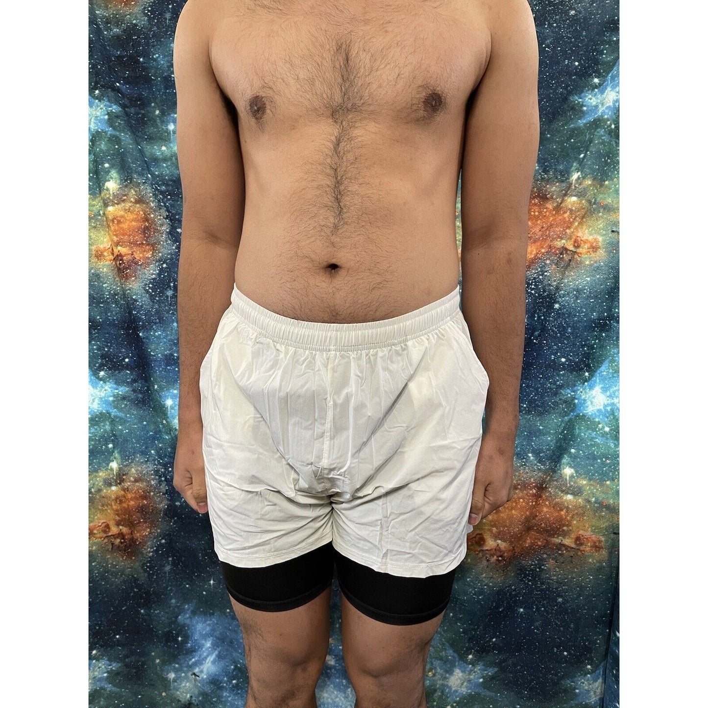 Pudolla White Large Running Shorts with Liner and pockets