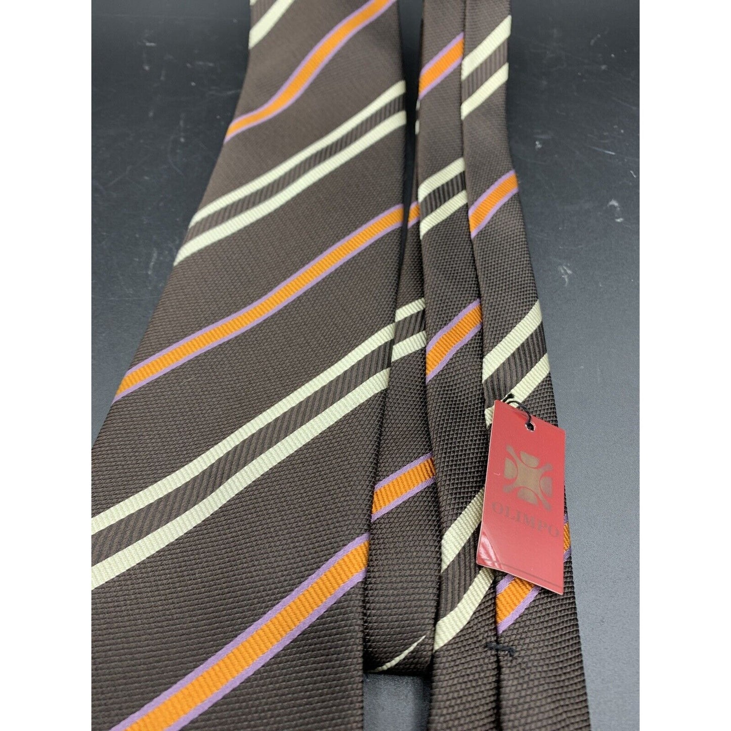 NWT Olimpo Tie Brown with Cream And Orange  Pattern 100% Silk Made in Spain