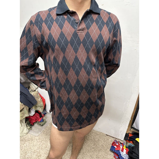 Men’s Vanheusen Medium Brick Red Black Long Sleeve Polo Shirt