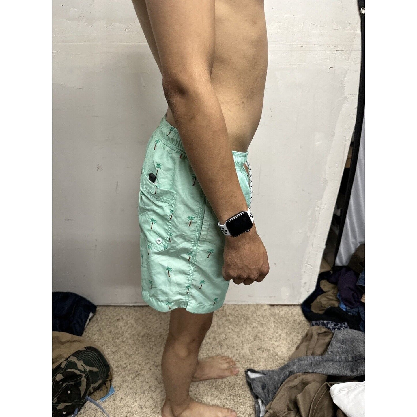 Men’s American Eagle Green Palm Tree Swim Trunks Small