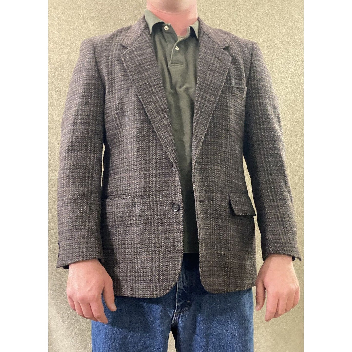 The Men’s Store Men’s 42S Brown Herringbone Polyester Wool Blazer Jacket