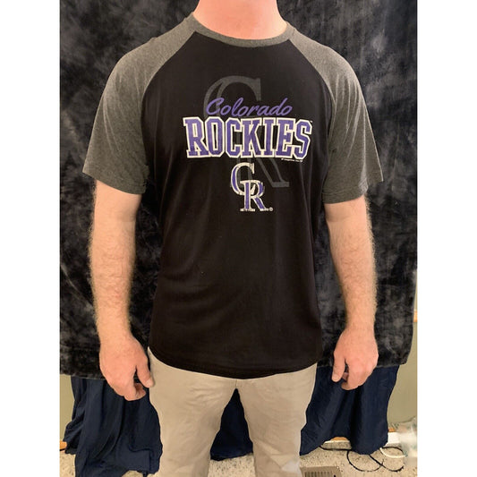 MLB Genuine Merchandise Mens Colorado Rockies T Shirt Black Logo Size L