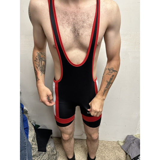 Men’s Tauwell Wrestling Singlet Black And Red With White Large