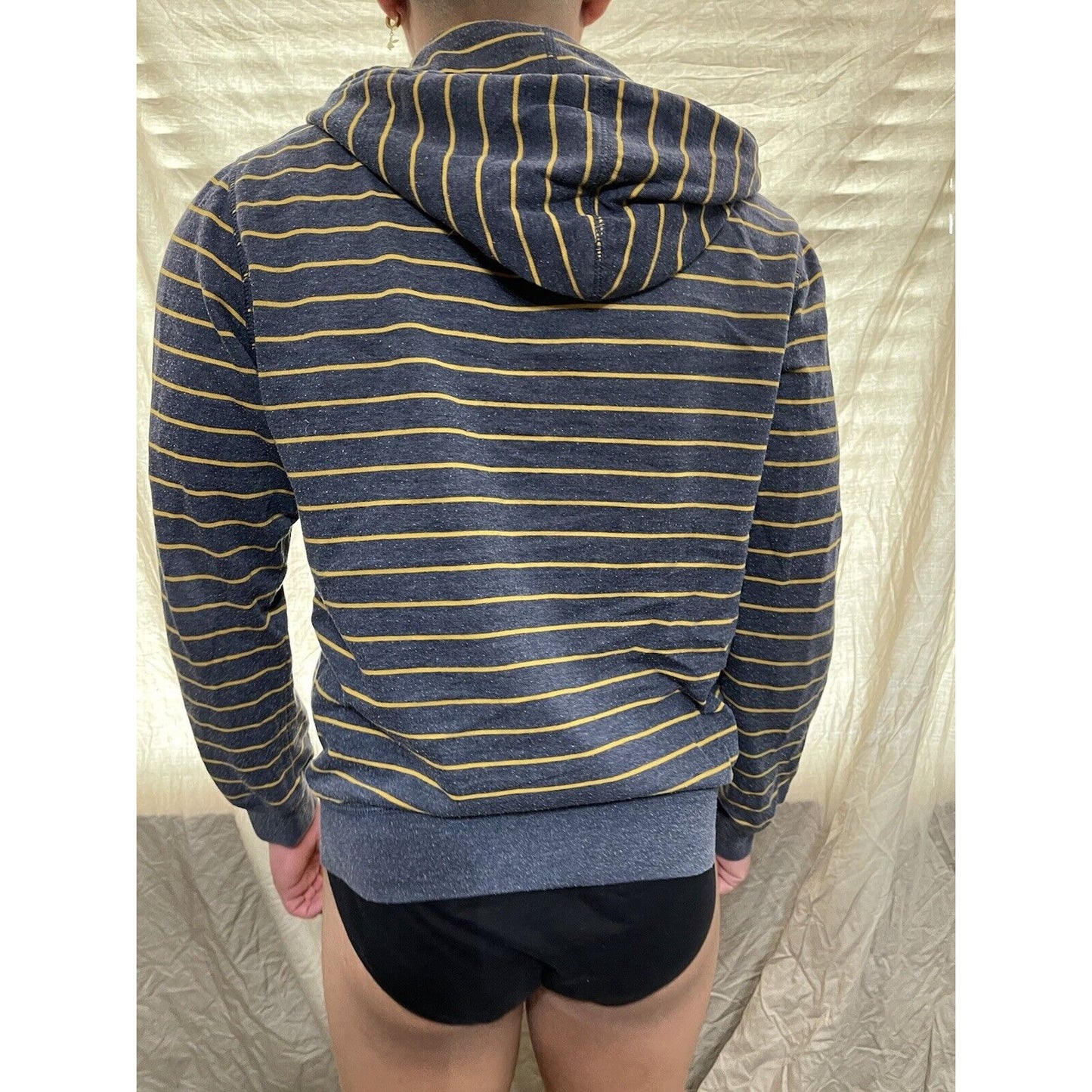 men's old navy small full zip hoodie bluish Gray With  yellow stripes