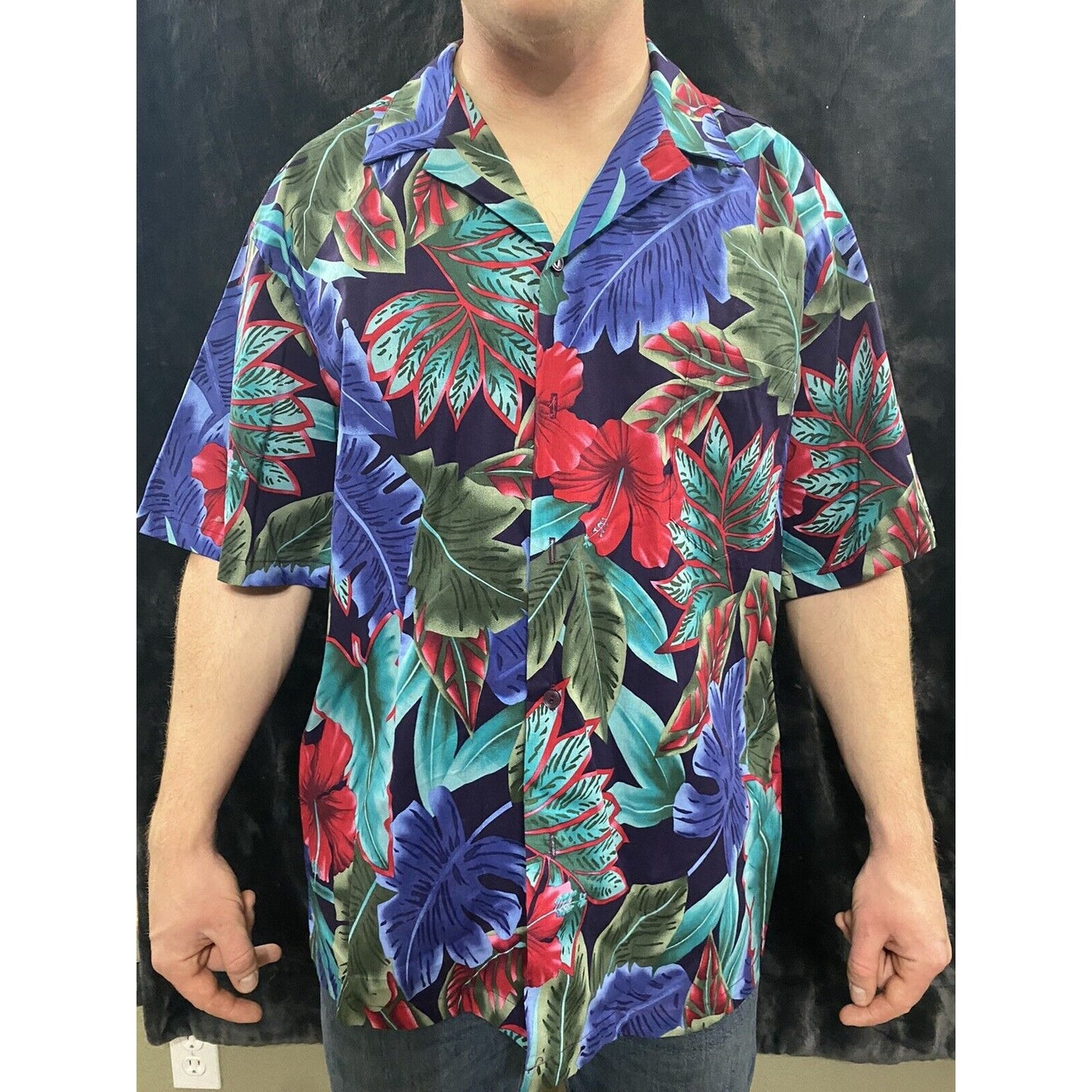 The Hawaiian Original Mens Casual Cotton Short Sleeves Blue Button-down Shirt XL