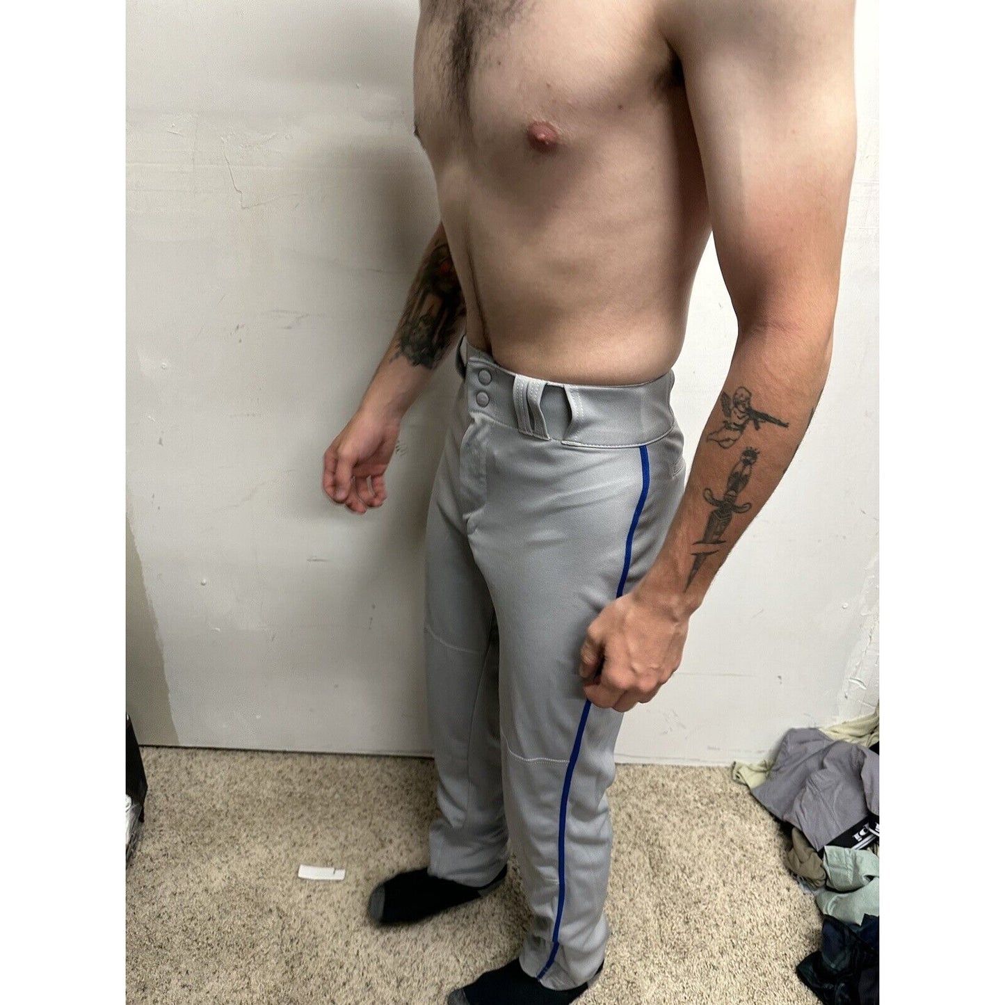 Men’s Gray Champro Adult Medium  Baseball Pants With Blue Line