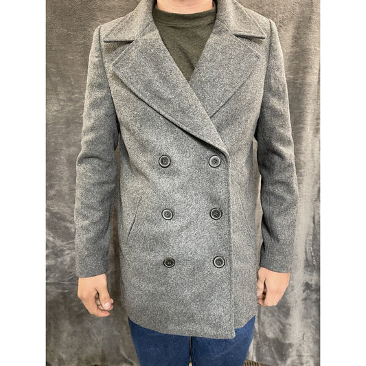 men's small gray old navy overcoat wool poly blend