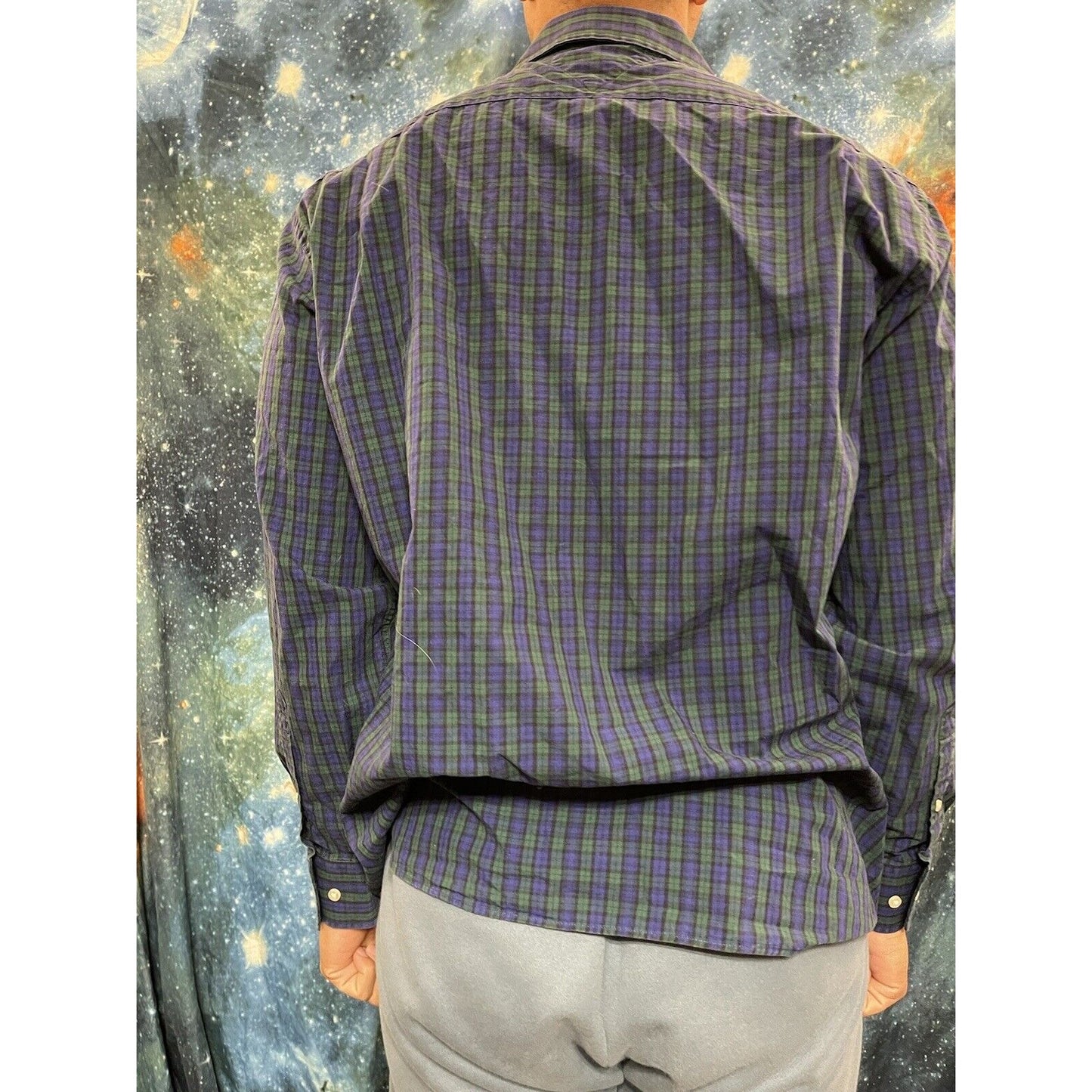 Men’s Tommy Hilfiger Button up plaid blue green regular fit 16.5 long sleeve