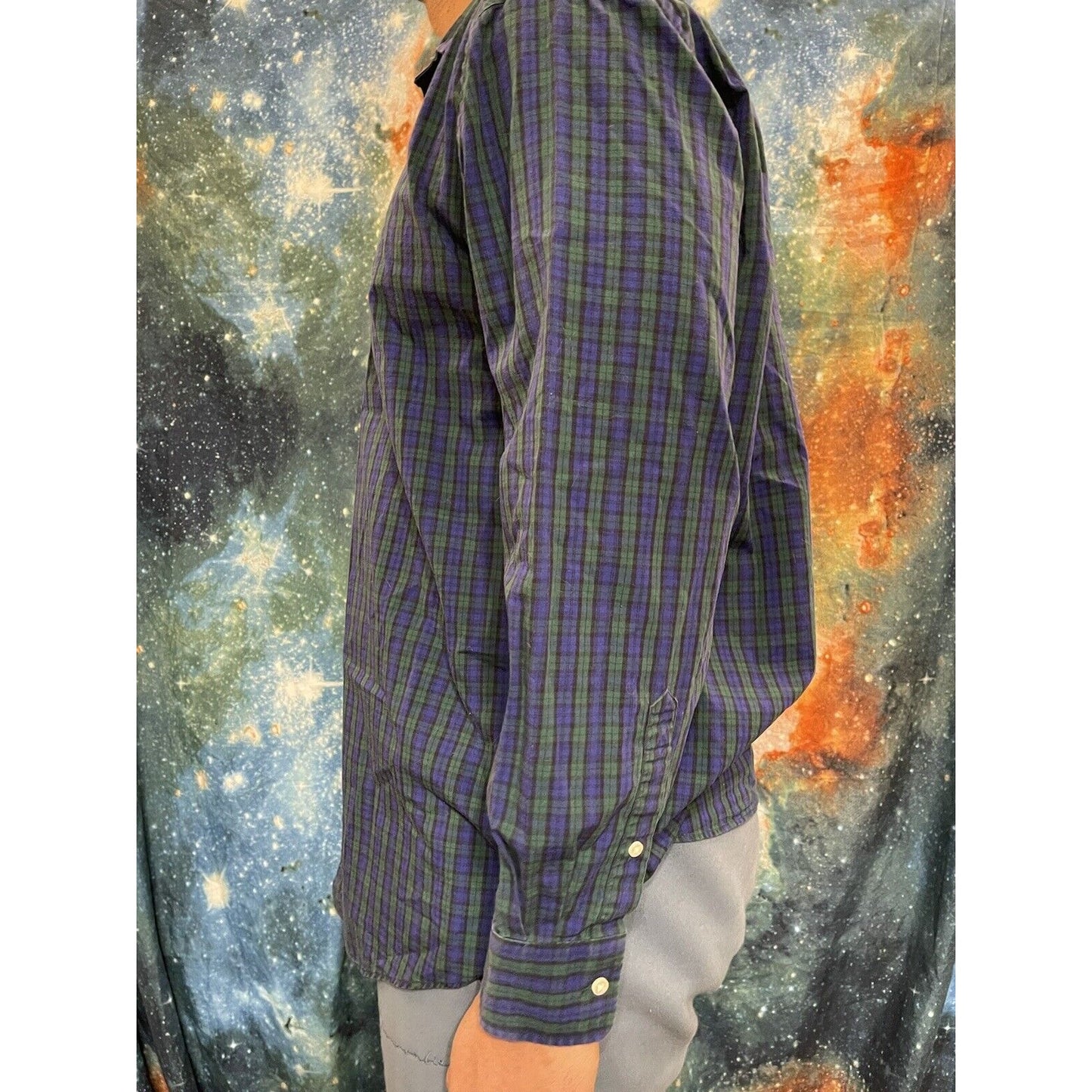 Men’s Tommy Hilfiger Button up plaid blue green regular fit 16.5 long sleeve