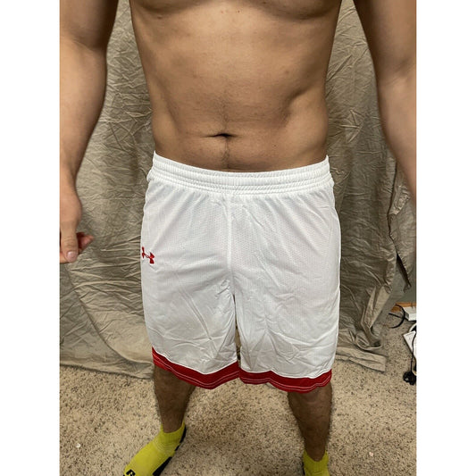 Boy's under armour Youth Large white and Red Lacrosse style shorts no pockets