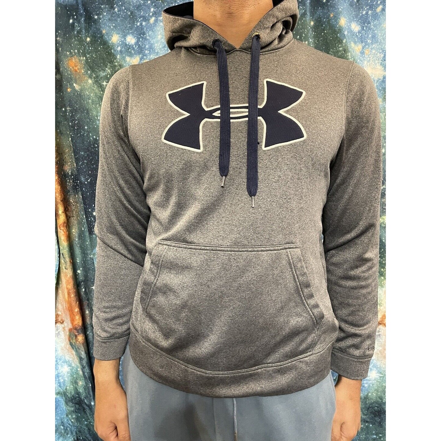 Under Armour Small Gray Navy Blue Hoodie pullover