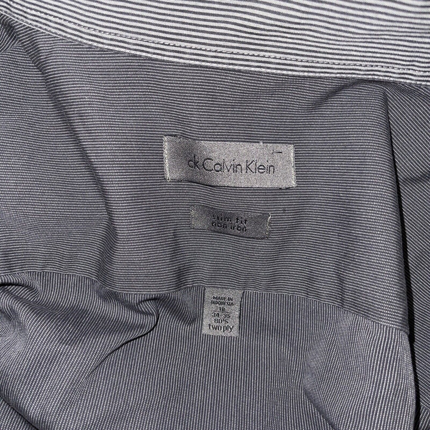 Men’s Calvin Klein Slim Fit button Up Dress Shirt Dark Gray Stripes Size 18