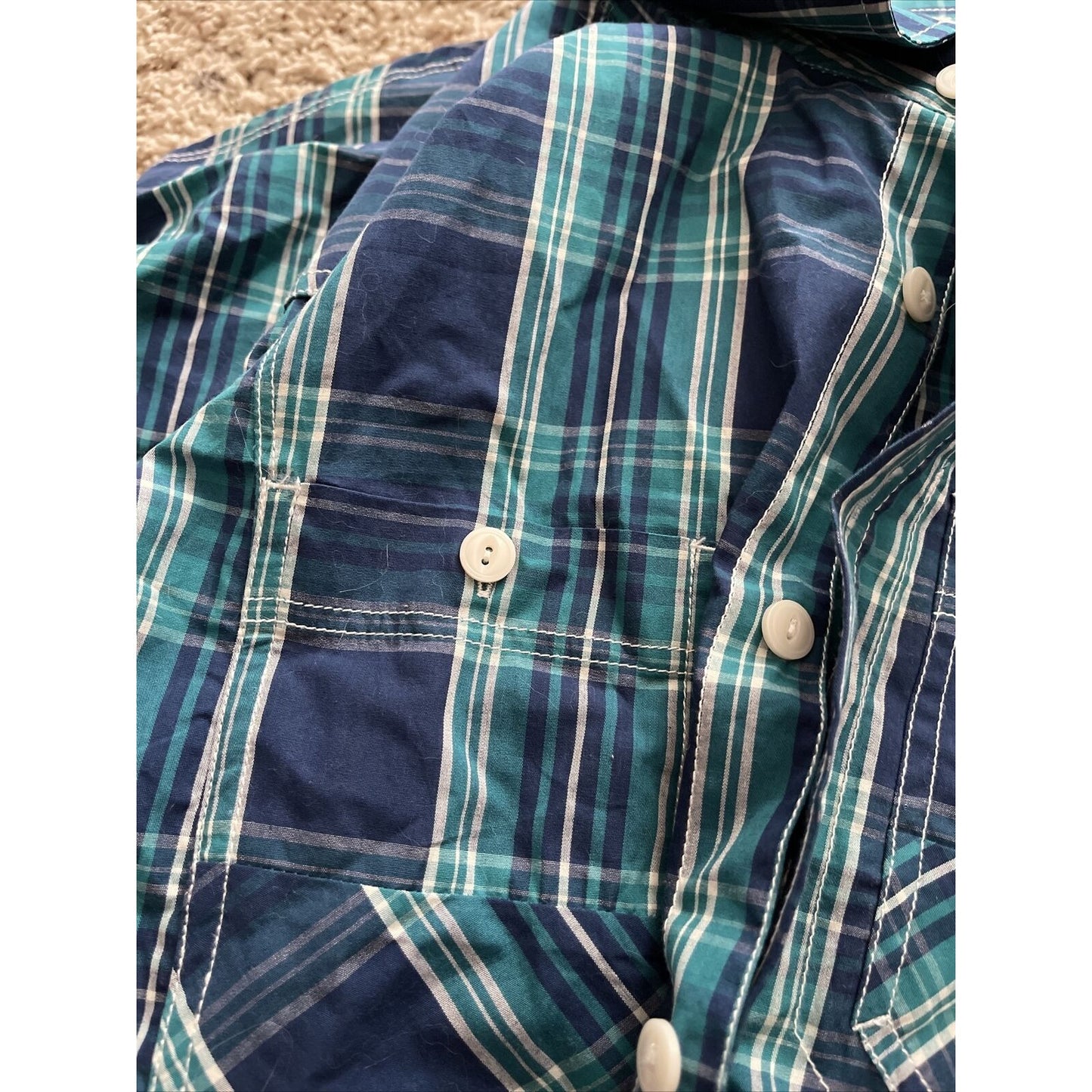 Men’s Medium Marc Ecko Green/Blue Plaid Dress Shirt