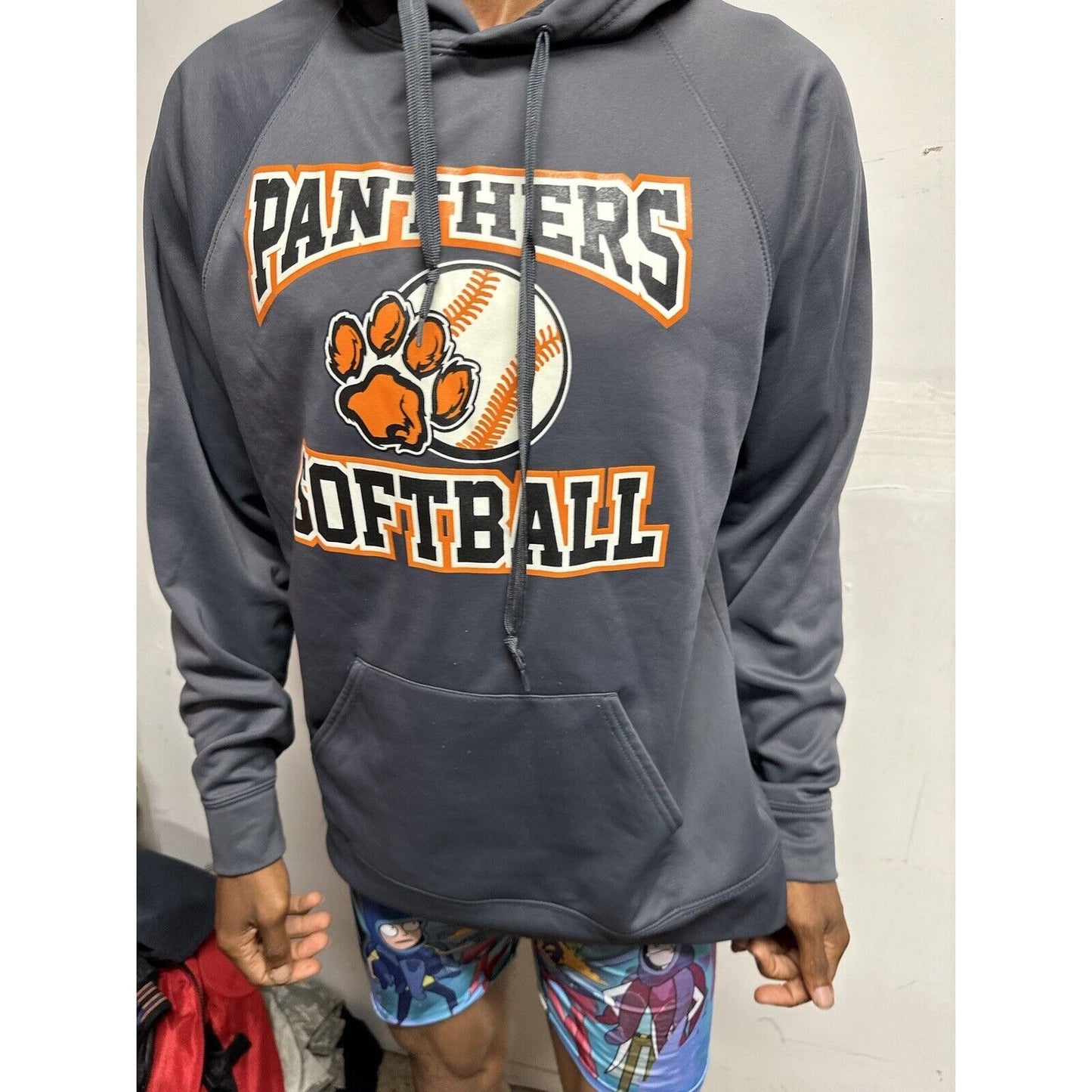Men’s Panther Softball Gray Hoodie Pullover Large