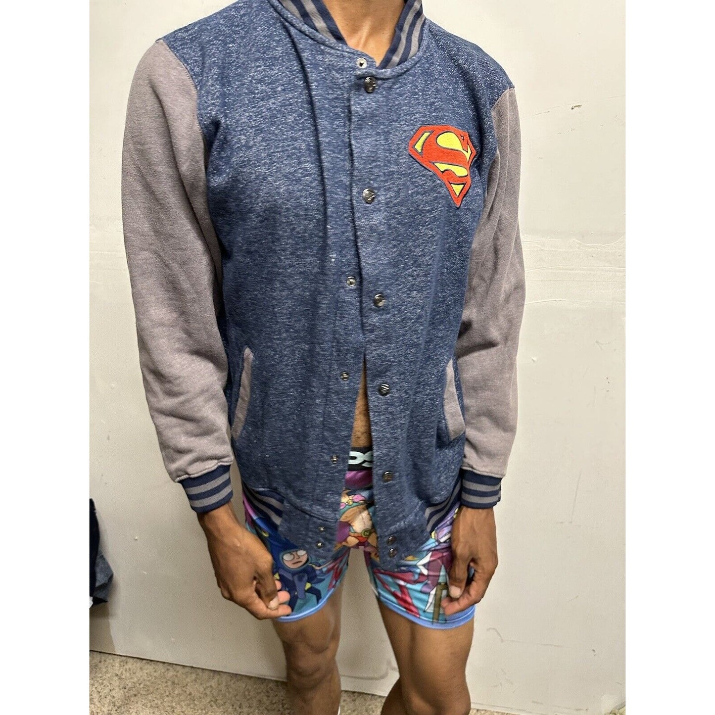 Men’s Superman DC Comics Blue Superman Snap Up Jacket Small