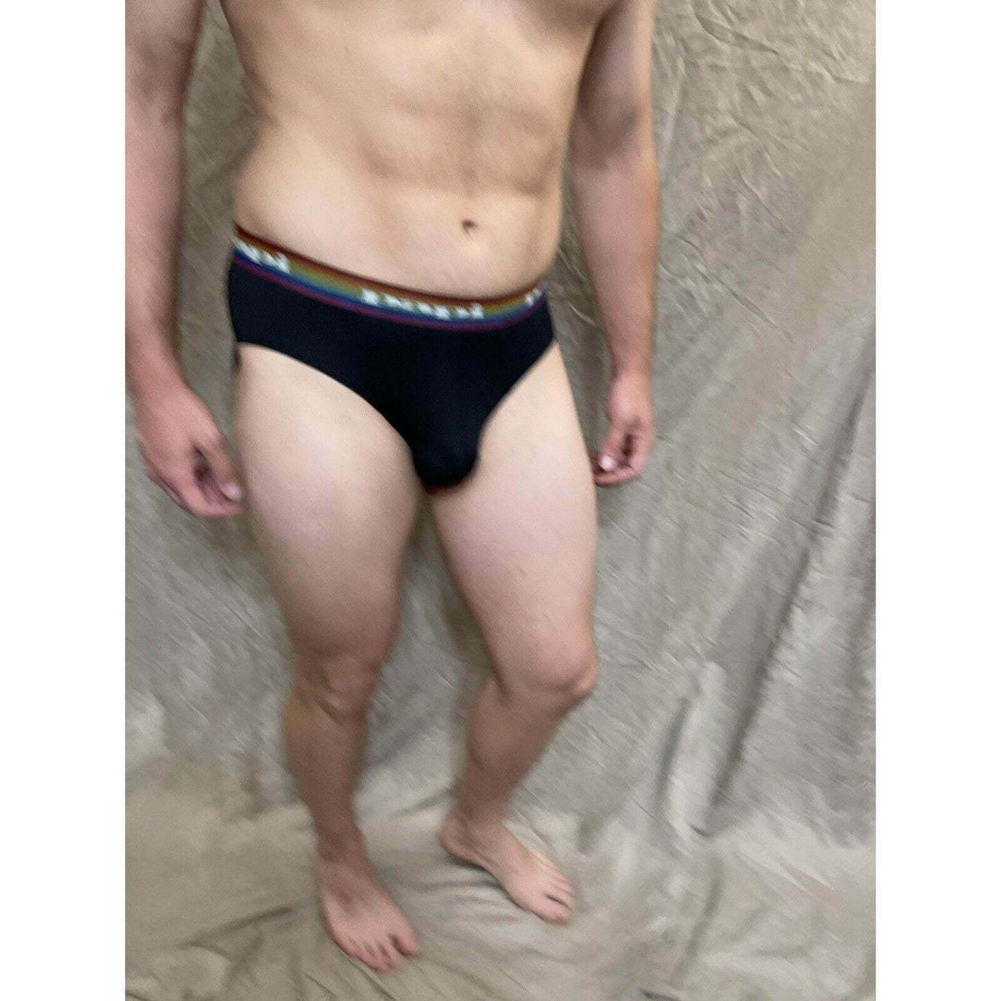 men's black rainbow pride papi brief 8% spandex medium