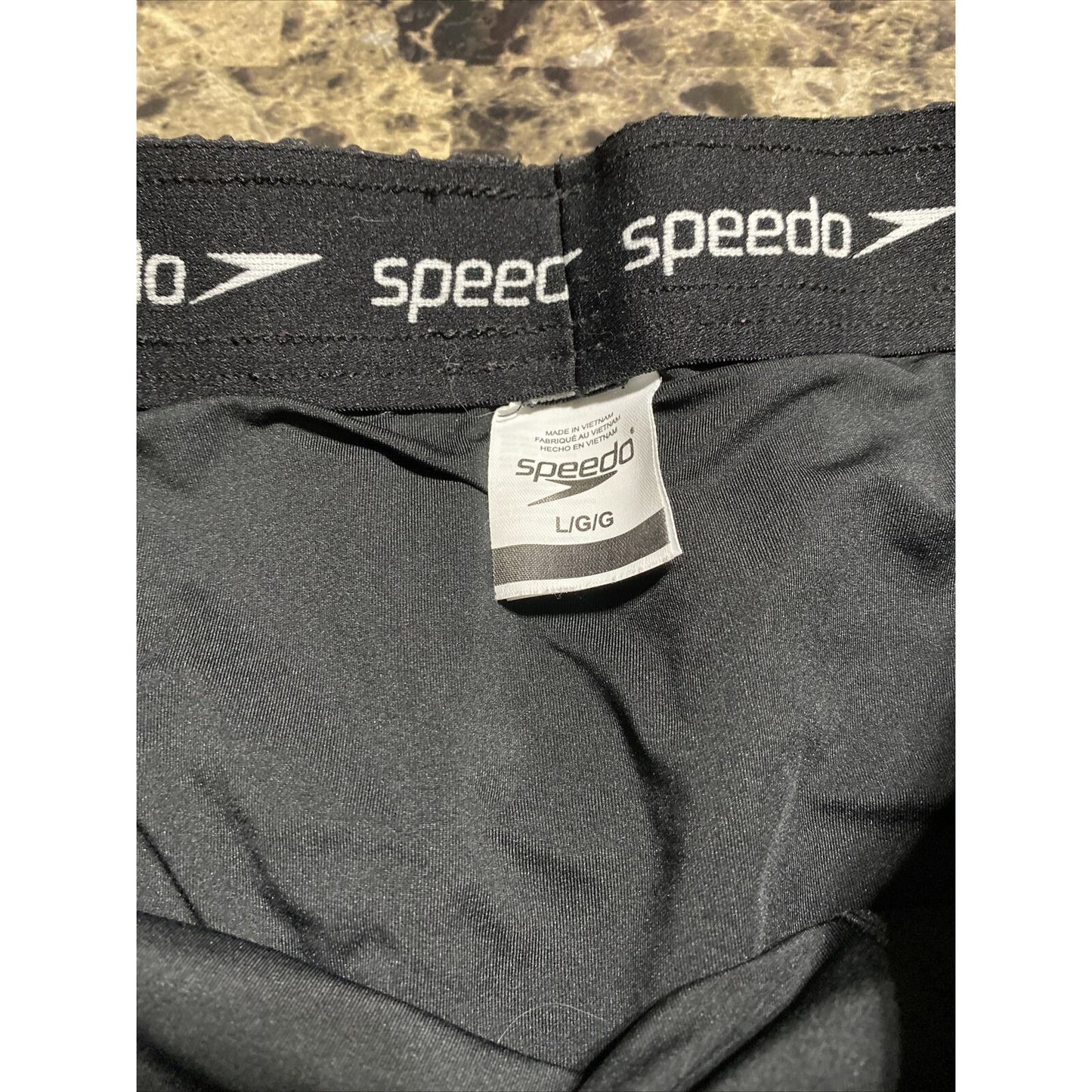Speedo Men’s Large Black Stripes Polyester-spandex Swim Shorts