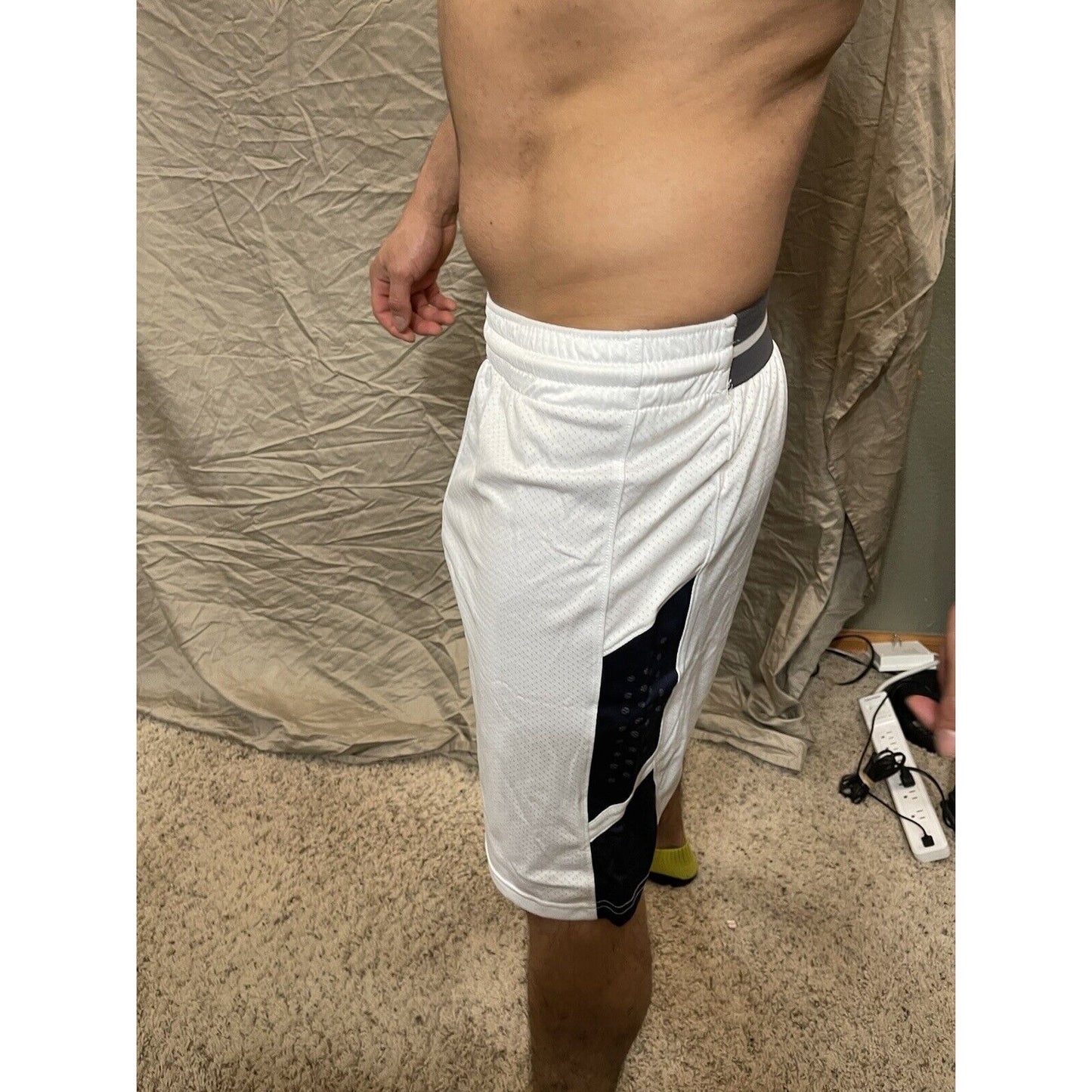 Men's white with dark blue warrior adult small Basketball Style Shorts No Pocket