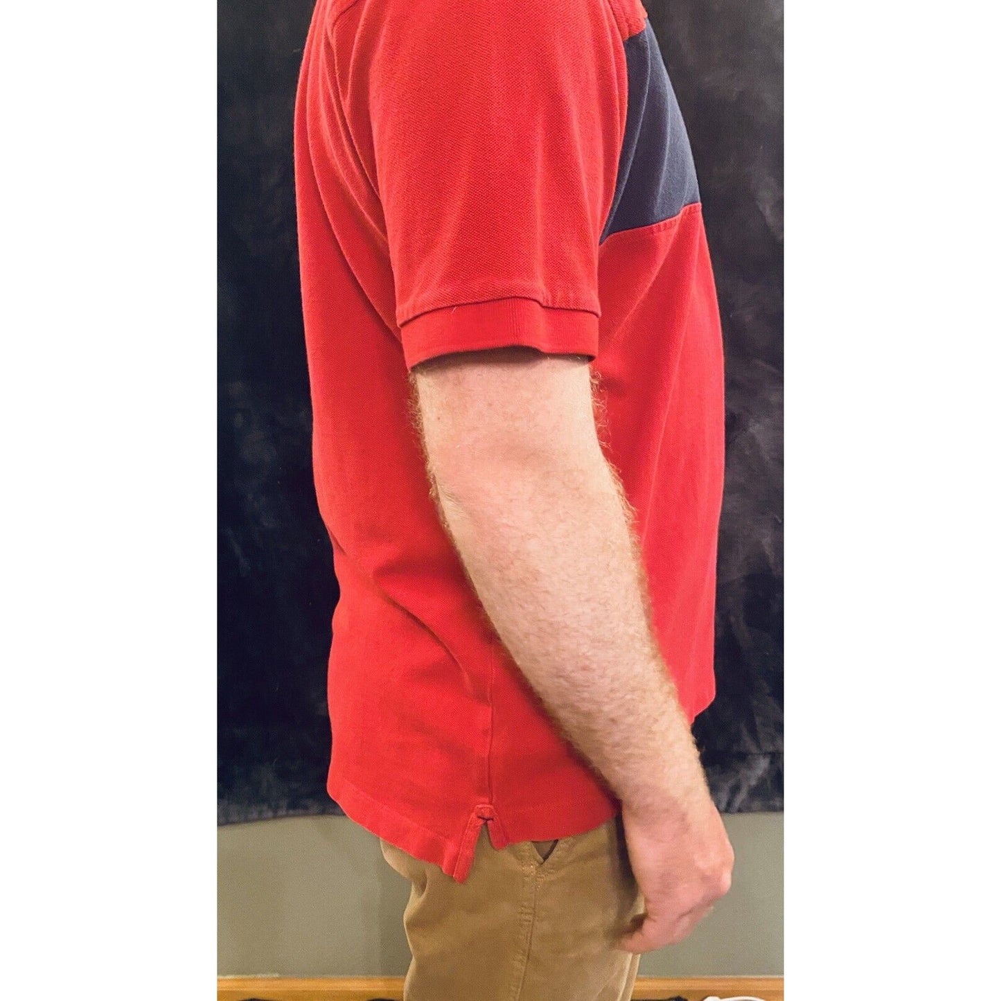 Classic Nautica Polo Shirt Mens L Red with Black Band