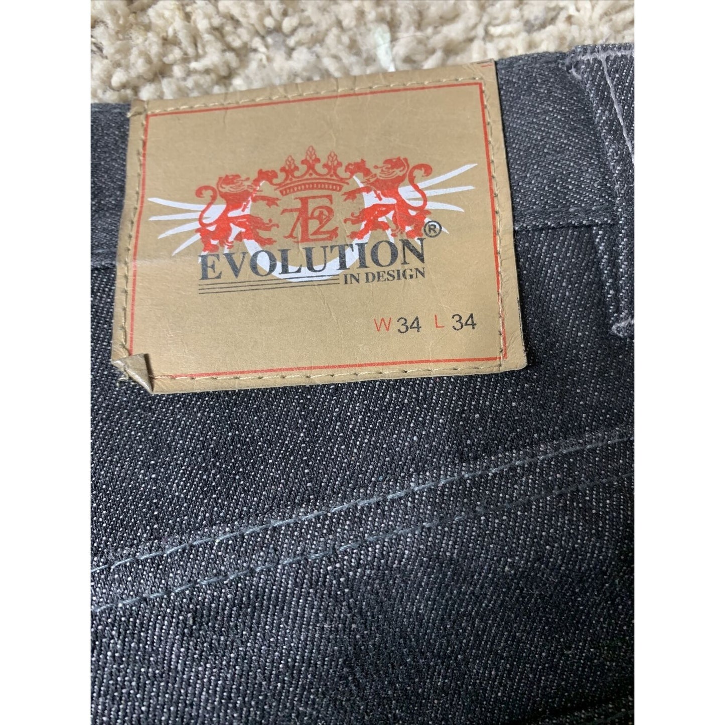 Men's EVOLUTION In Design Black Denim Jeans 34 X 34 Straight Fit