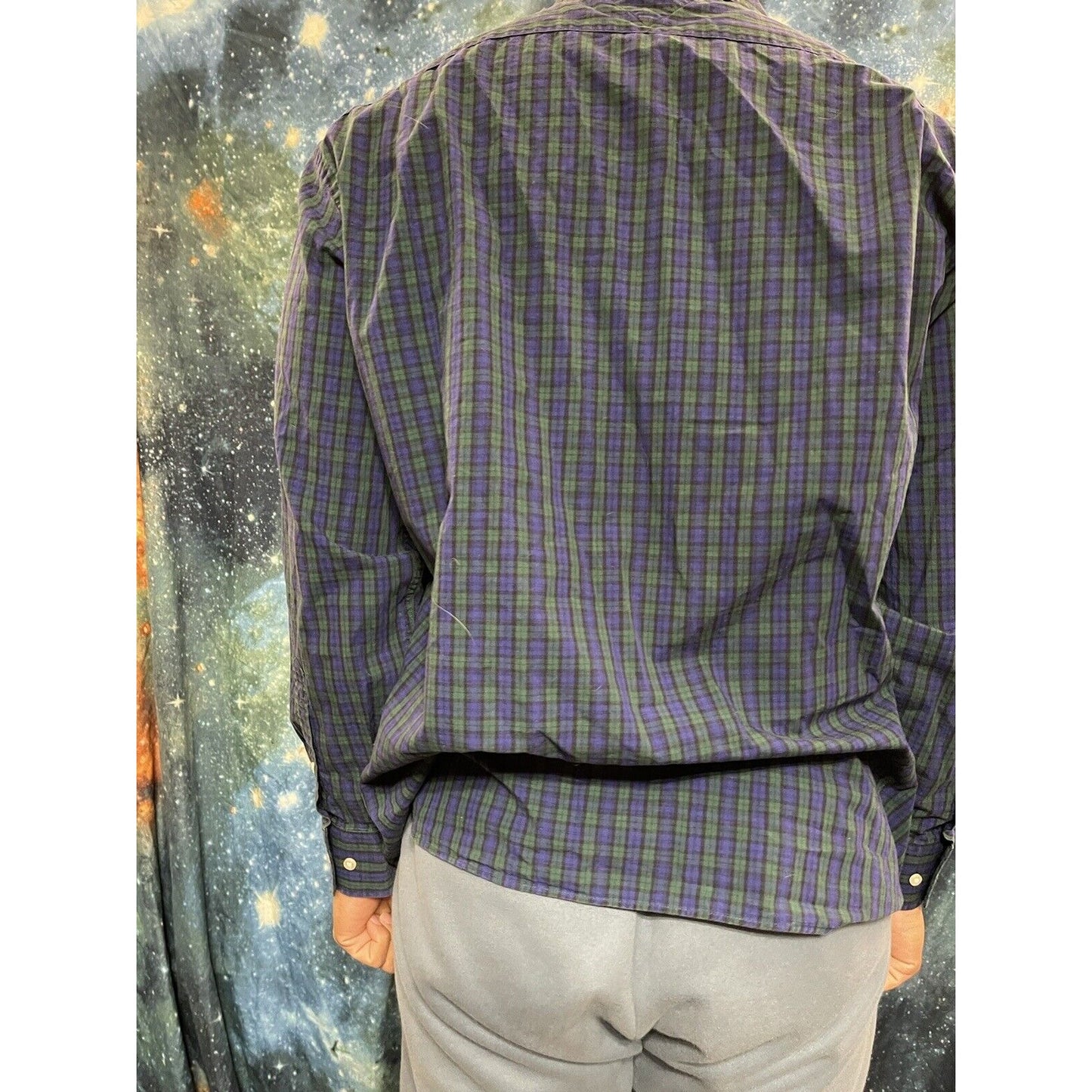 Men’s Tommy Hilfiger Button up plaid blue green regular fit 16.5 long sleeve