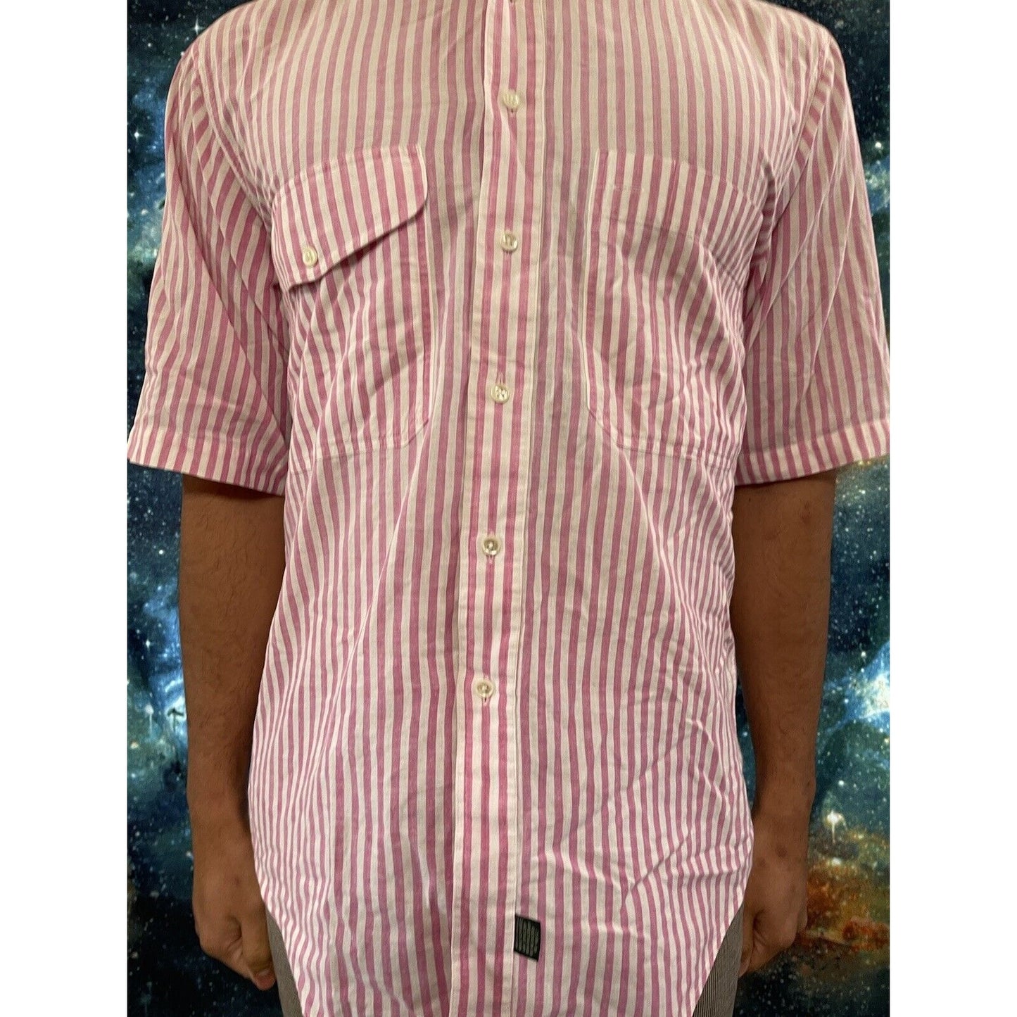 Men’s Resilio sport short sleeve pink striped medium button up shirt