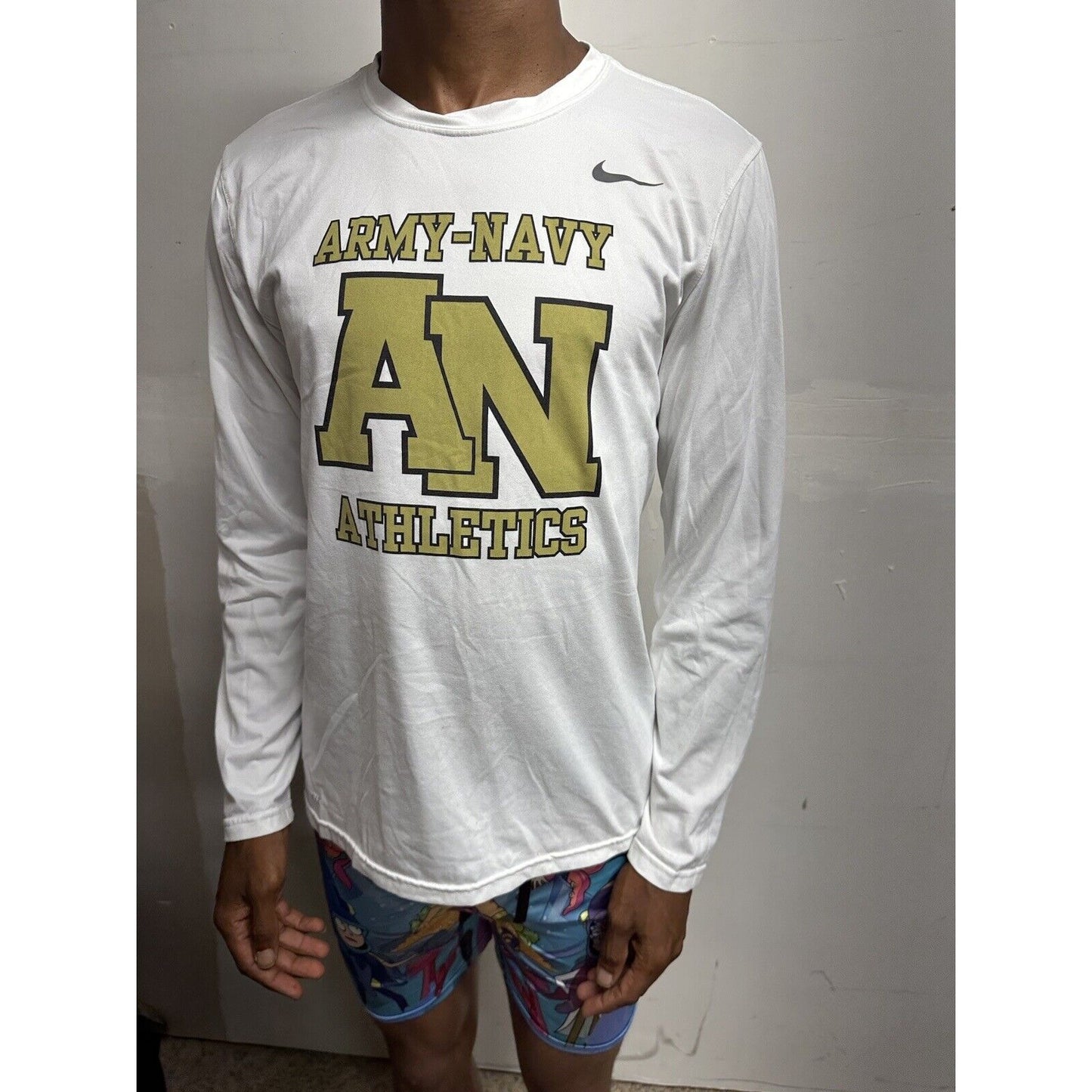 Men’s Long Sleeve Nike Tee Medium White Army-navy Athletics Dri Fit Shirt