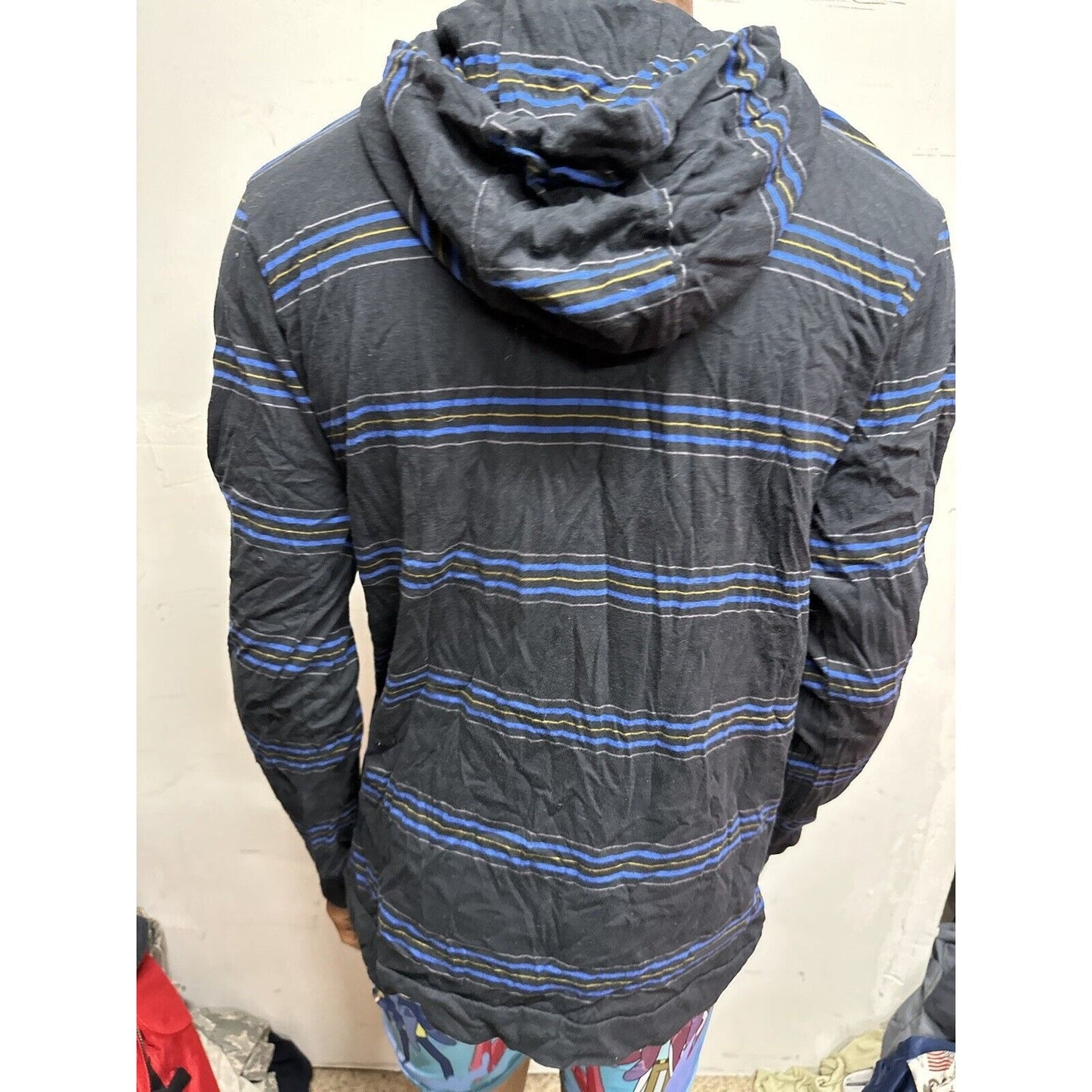 Men’s Volcom Medium Black Blue Striped Long Sleeve Hoodie