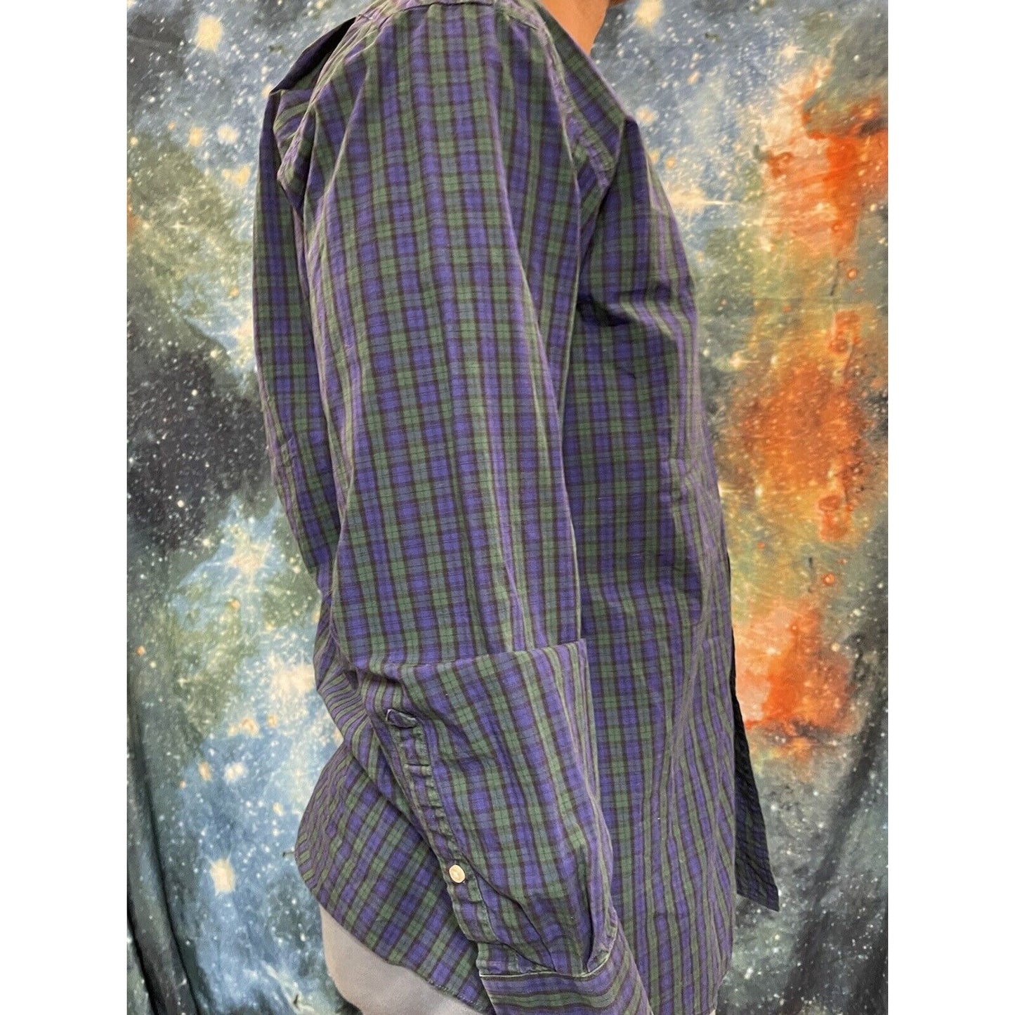 Men’s Tommy Hilfiger Button up plaid blue green regular fit 16.5 long sleeve